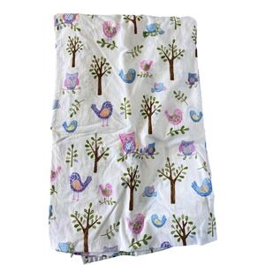 Pottery Barn Kids Twin Flat Sheet Organic Cotton Haley Owls Birds Trees‎